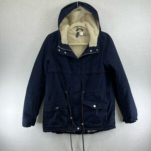 Divided by H & M Women’s Jacket / Coat Size 4 Navy Blue Faux Fur Lining